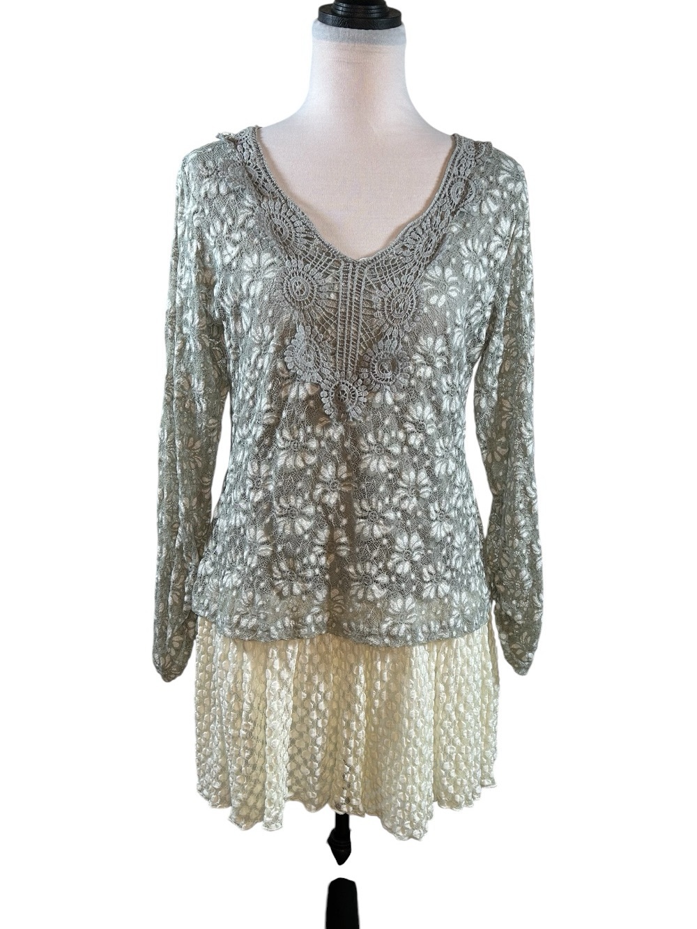 a’reve Lace Overlay Boho Peasant Dress Cottagecore Romantic Crotchet